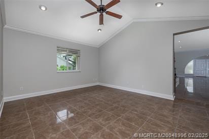 5361 SW Windward Way, Palm City, FL 34990 - bonus room with vaulted ceiling, a ceiling fan, tile patterned floors, baseboards, and recessed lighting