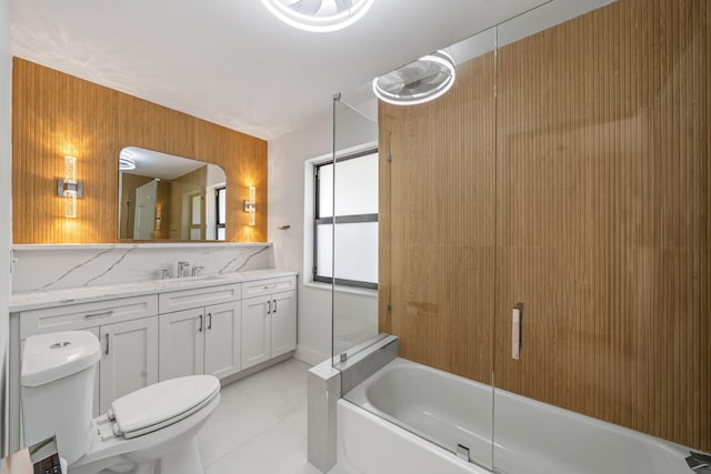 1516 Wagner Cir, Lake Clarke Shores, FL 33406 - bathroom featuring walk in shower, tile patterned flooring, vanity, toilet, and a bath