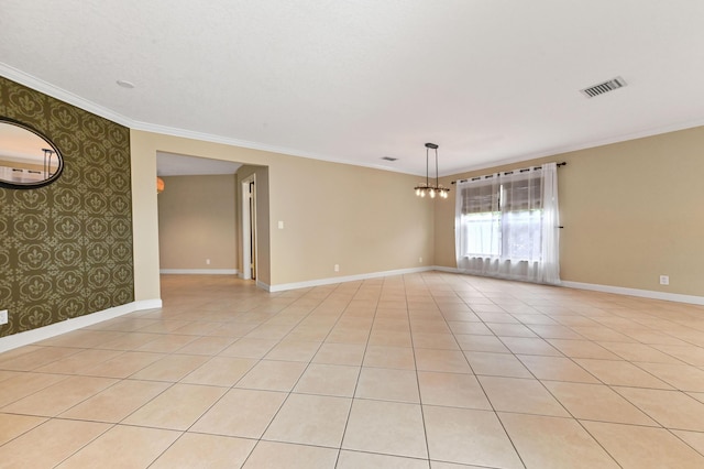 2602 SW 23rd Cranbrook Dr, Boynton Beach, FL 33436 - spare room with wallpapered walls, ornamental molding, baseboards, and light tile patterned flooring