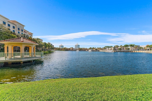 property view of water featuring a gazebo