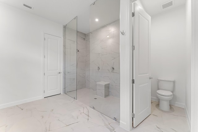 10241 SW Carnelian St, Port Saint Lucie, FL 34987 - full bathroom with a marble finish shower, toilet, marble finish floor, and visible vents
