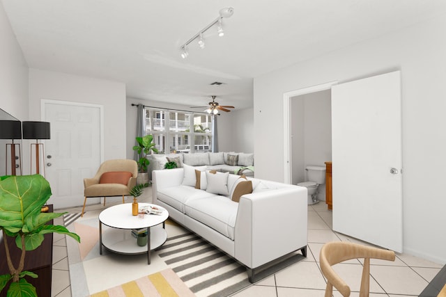 10531 NW 57th St, Coral Springs, FL 33076 - living area featuring light tile patterned floors, ceiling fan, and track lighting