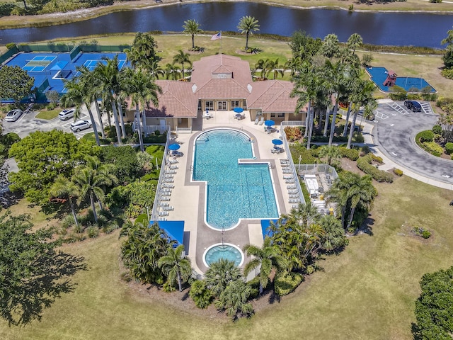 606 SW Treasure Cv, Port Saint Lucie, FL 34986 - aerial view of a pool and a large body of water
