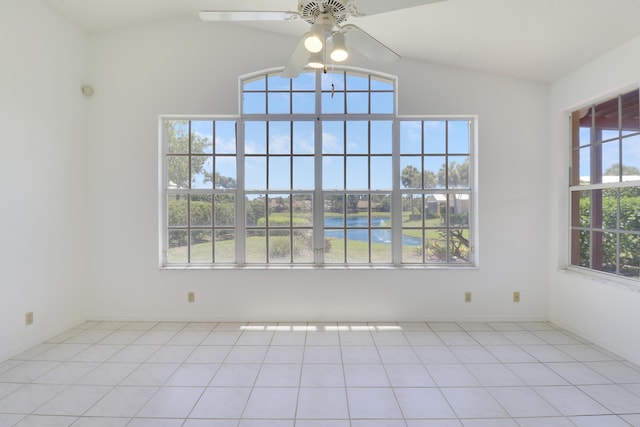 17288 Shoals Dr, Jupiter, FL 33477 - unfurnished room with lofted ceiling, a ceiling fan, and a water view