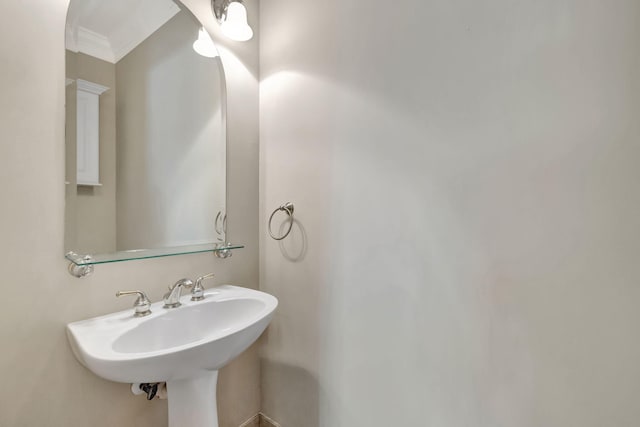 bathroom featuring a sink and crown molding