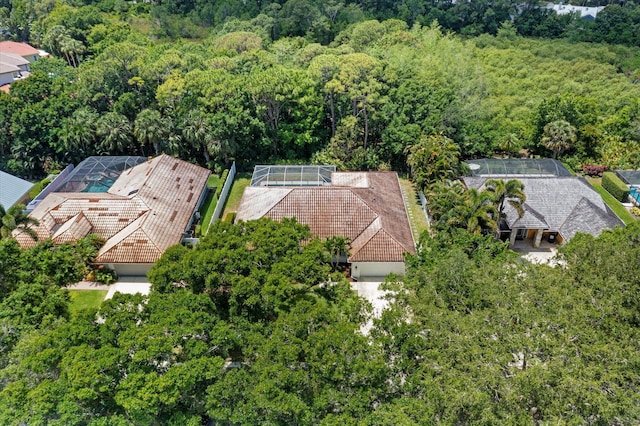 aerial view with a wooded view