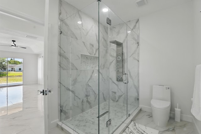 2449 SE Rock Springs Dr, Port Saint Lucie, FL 34952 - full bathroom featuring marble look tile flooring, a marble finish shower, toilet, and baseboards