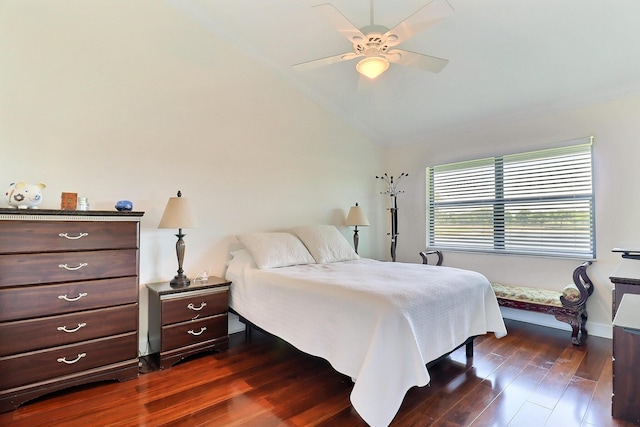8216 Waterline Dr, Boynton Beach, FL 33472 - bedroom featuring baseboards, a ceiling fan, dark wood-style floors, and lofted ceiling