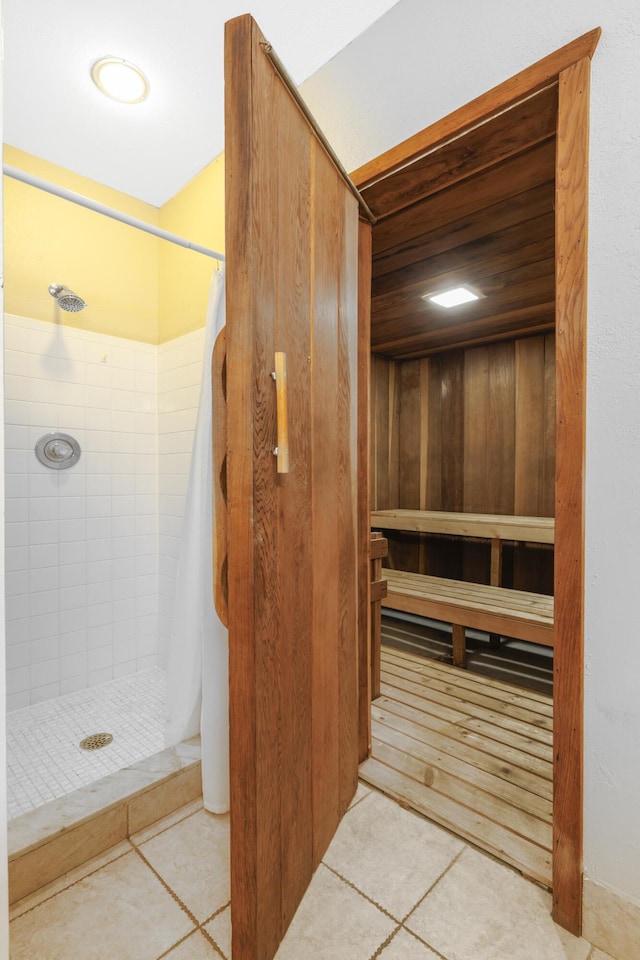 view of sauna featuring tile patterned floors