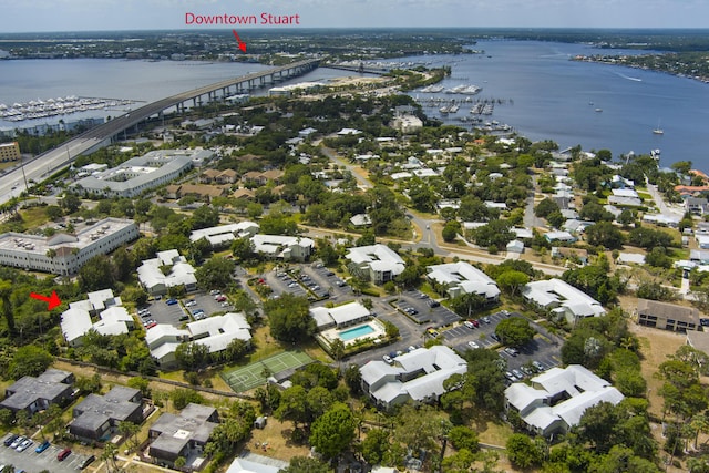 aerial view with a water view