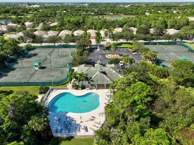 aerial view of a pool