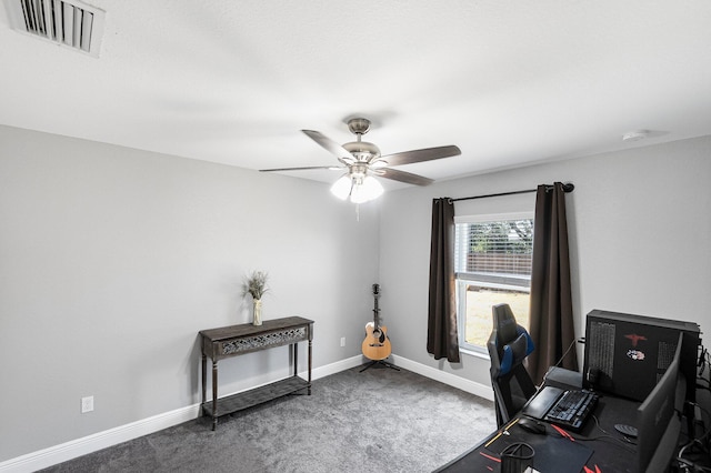 1566 SW Andalusia Rd, Port Saint Lucie, FL 34953 - carpeted home office with baseboards, ceiling fan, and visible vents