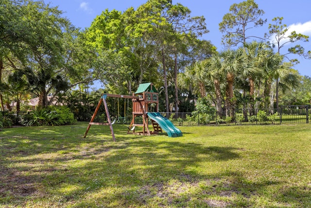 community play area with view of wooded area