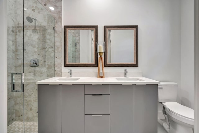 bathroom featuring a sink, a shower stall, and toilet