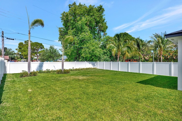 view of yard with a fenced backyard