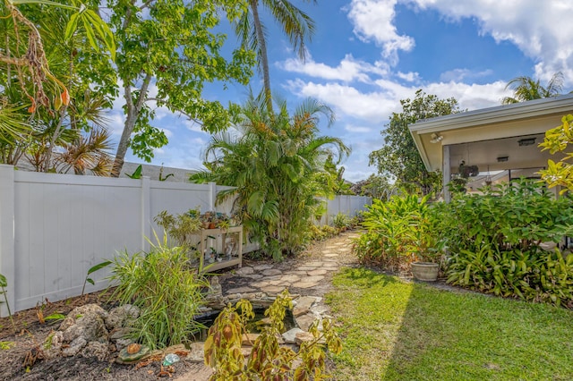 view of yard featuring a fenced backyard