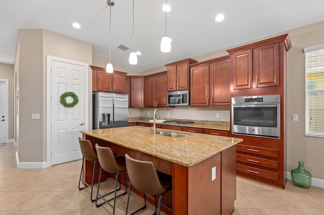 10327 SW W Park Ave, Port Saint Lucie, FL 34987 - kitchen with appliances with stainless steel finishes, baseboards, light stone counters, light tile patterned flooring, and recessed lighting