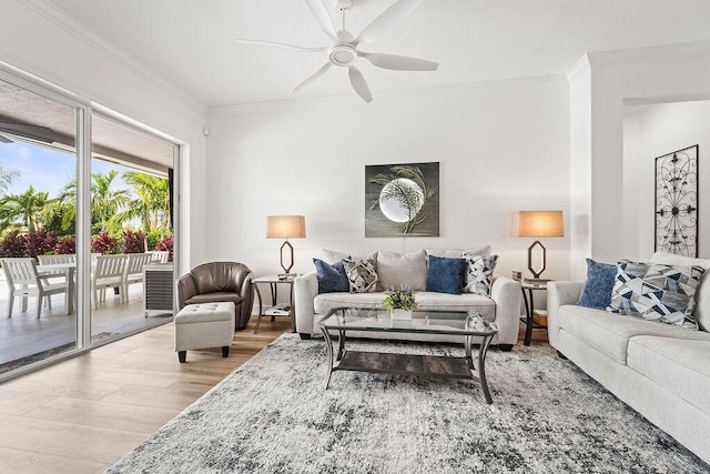 132 Steeple Cir, Jupiter, FL 33458 - living area featuring wood finished floors, crown molding, and ceiling fan