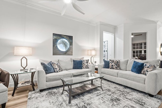 132 Steeple Cir, Jupiter, FL 33458 - living area with wood finished floors, a ceiling fan, and crown molding