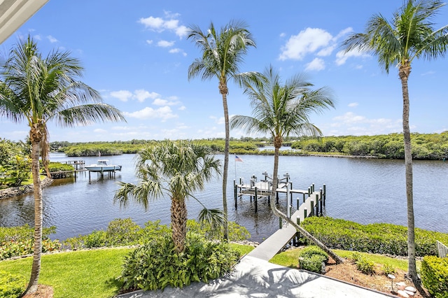 dock area featuring a water view