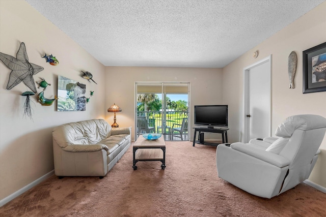 18081 SE Country Club Dr Unit 130, Jupiter, FL 33469 - living room with carpet flooring, a textured ceiling, and baseboards