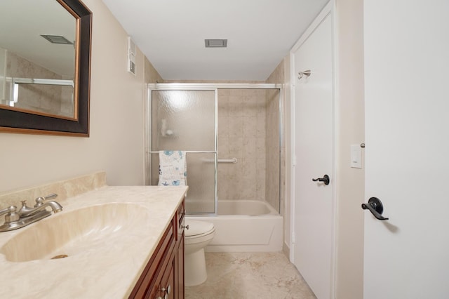 7240 Huntington Ln Unit 105, Delray Beach, FL 33446 - full bath with toilet, visible vents, bath / shower combo with glass door, and vanity