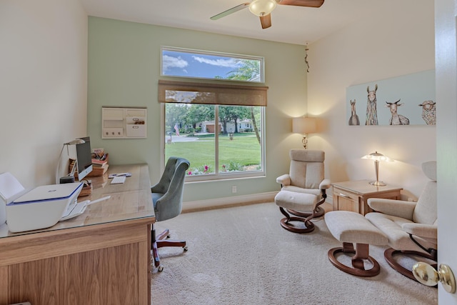 8005 SW Yachtsmans Dr, Stuart, FL 34997 - carpeted home office featuring ceiling fan and baseboards