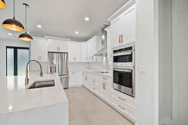 17816 86th St N, The Acreage, FL 33470 - kitchen with a sink, wall chimney exhaust hood, stainless steel appliances, recessed lighting, and tasteful backsplash