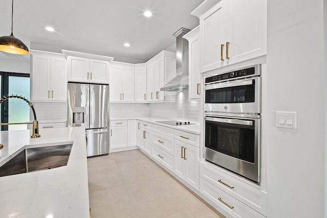 17816 86th St N, The Acreage, FL 33470 - kitchen featuring a sink, appliances with stainless steel finishes, backsplash, and wall chimney range hood