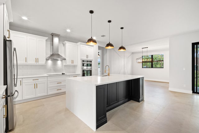 17816 86th St N, The Acreage, FL 33470 - kitchen with a sink, light countertops, stainless steel appliances, and wall chimney exhaust hood