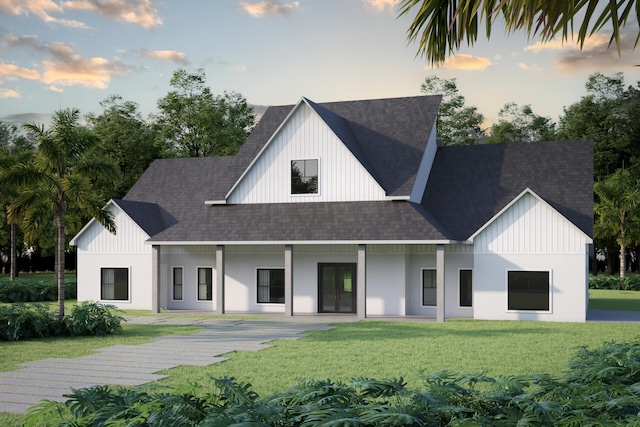 17812 68th St N, Loxahatchee, FL 33470 - modern inspired farmhouse with roof with shingles, board and batten siding, and a yard