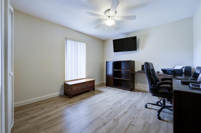 185 Bilbao St, Royal Palm Beach, FL 33411 - office area with a ceiling fan, baseboards, wood finished floors, and a textured ceiling