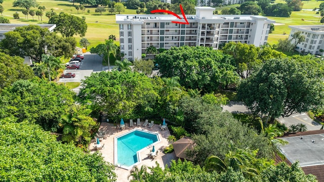 aerial view featuring view of golf course