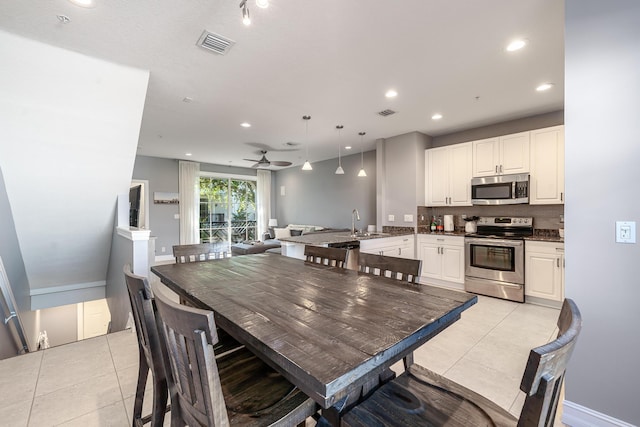 75 Atlantic Grove Way, Delray Beach, FL 33444 - dining area with light tile patterned floors, recessed lighting, and a ceiling fan