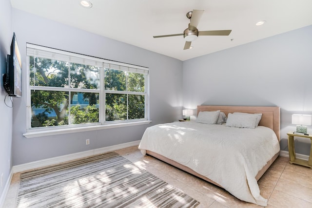 75 Atlantic Grove Way, Delray Beach, FL 33444 - bedroom with baseboards, light tile patterned floors, recessed lighting, and ceiling fan