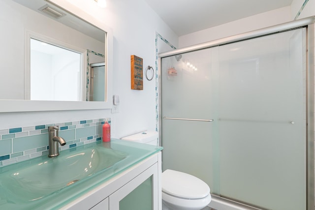 75 Atlantic Grove Way, Delray Beach, FL 33444 - full bath with toilet, backsplash, a shower stall, and vanity