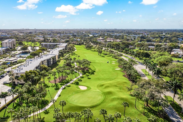 drone / aerial view with view of golf course
