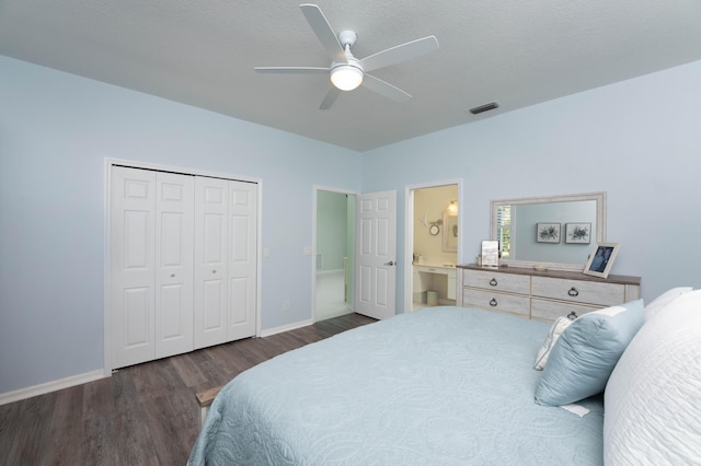 520 NW Galatone Ct, Port Saint Lucie, FL 34986 - bedroom with a ceiling fan, visible vents, wood finished floors, baseboards, and a closet