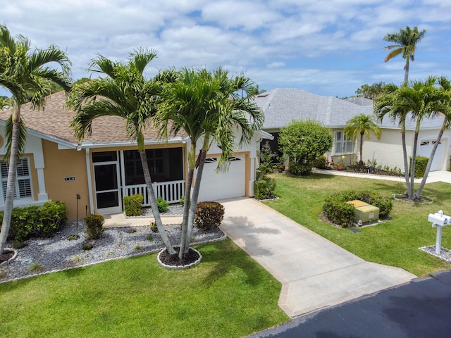 520 NW Galatone Ct, Port Saint Lucie, FL 34986 - ranch-style home featuring a garage, a front yard, roof with shingles, stucco siding, and driveway
