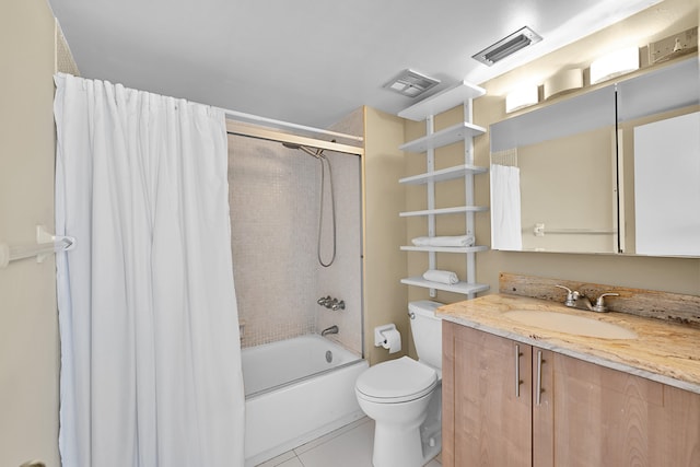 full bath with tile patterned floors, vanity, toilet, and visible vents