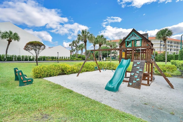 community playground with a lawn