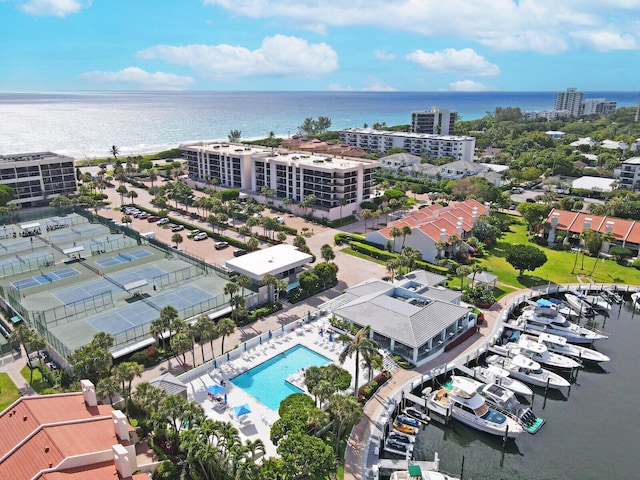 aerial view with a water view