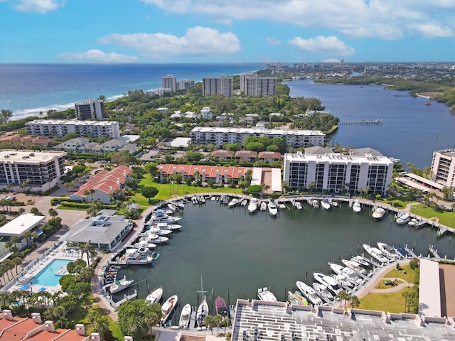 bird's eye view with a view of city and a water view