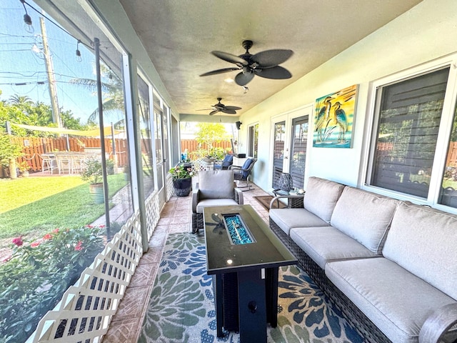 380 Laurie Rd, West Palm Beach, FL 33405 - sunroom with an outdoor hangout area, french doors, and ceiling fan
