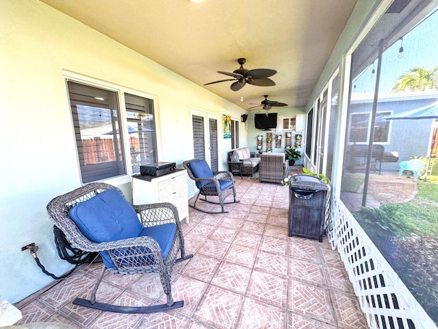 380 Laurie Rd, West Palm Beach, FL 33405 - sunroom / solarium with vaulted ceiling, ceiling fan, an outdoor living space, and french doors
