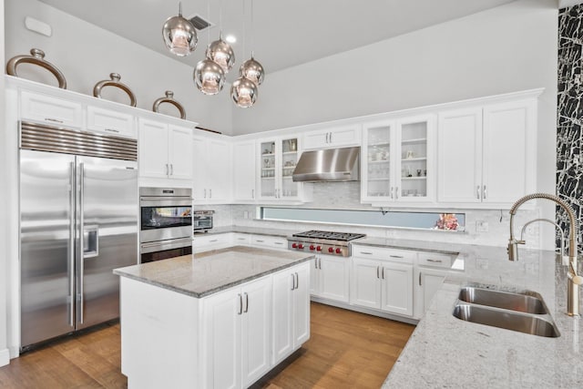 6950 NW 25th Way, Boca Raton, FL 33496 - kitchen with appliances with stainless steel finishes, a sink, under cabinet range hood, decorative backsplash, and white cabinets