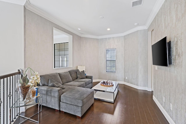 6950 NW 25th Way, Boca Raton, FL 33496 - living room featuring hardwood / wood-style flooring, crown molding, baseboards, and recessed lighting