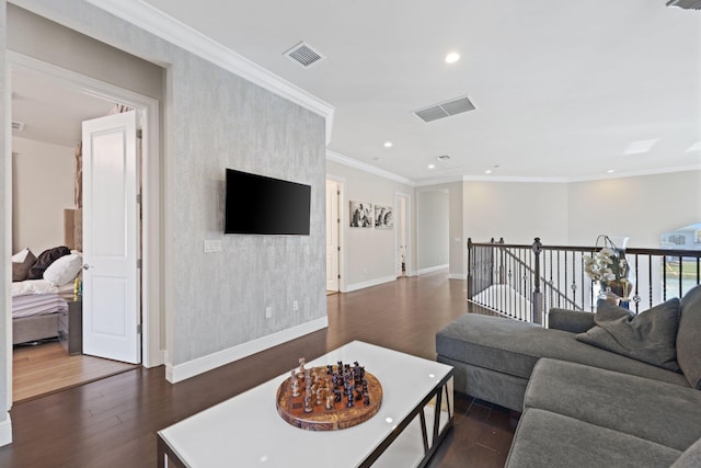 6950 NW 25th Way, Boca Raton, FL 33496 - living area featuring dark wood-type flooring, baseboards, recessed lighting, and crown molding