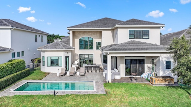 6950 NW 25th Way, Boca Raton, FL 33496 - back of house with stucco siding, area for grilling, an outdoor pool, and a patio area