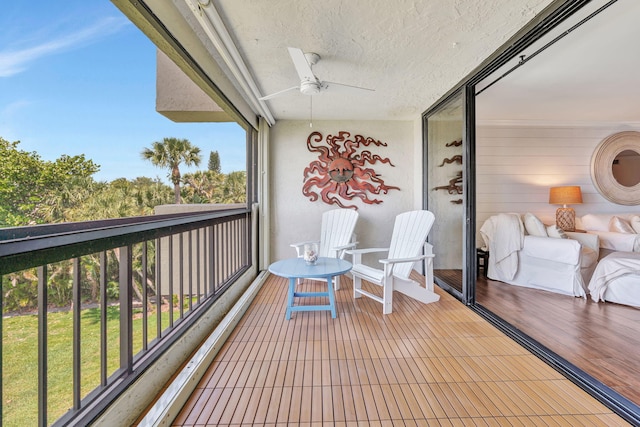 balcony with ceiling fan